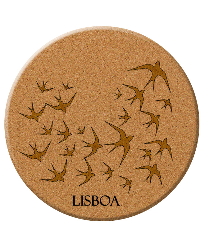 Lisbon Golden swallows cork trivet with lisboa