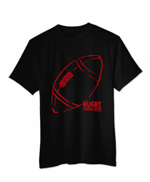 Rugby Balloon Black T-shirt with red printing creativelisbon
