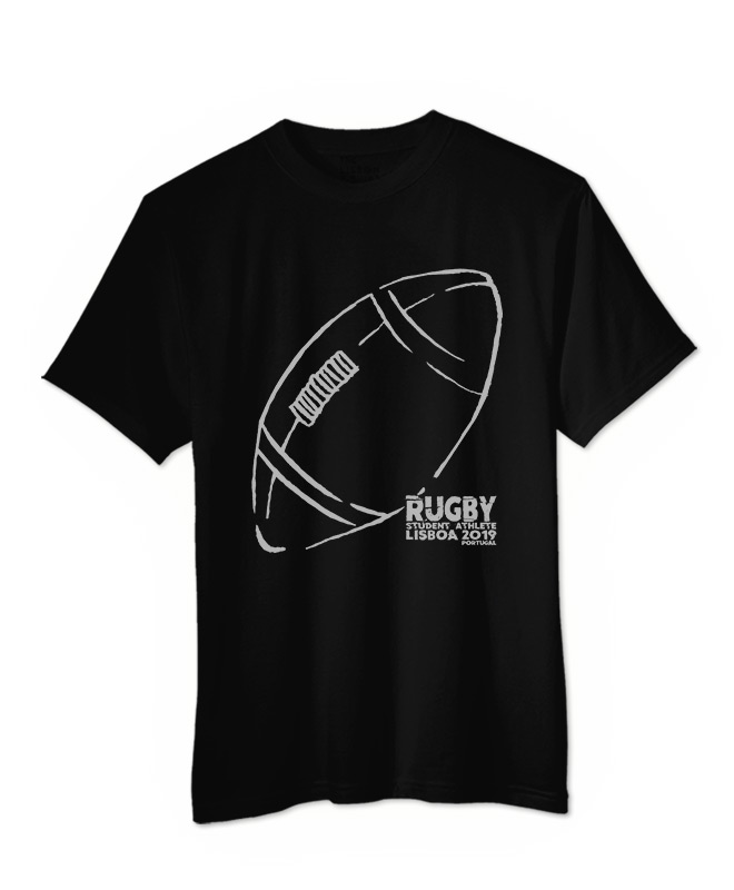 Rugby Balloon Black T-shirt with silver printing creativelisbon