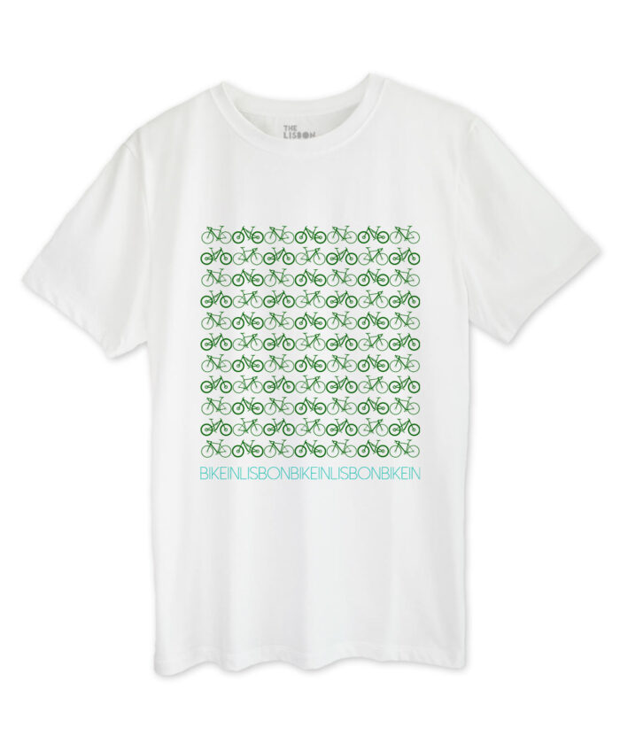 Bike in Lisbon White T-shirt green printing