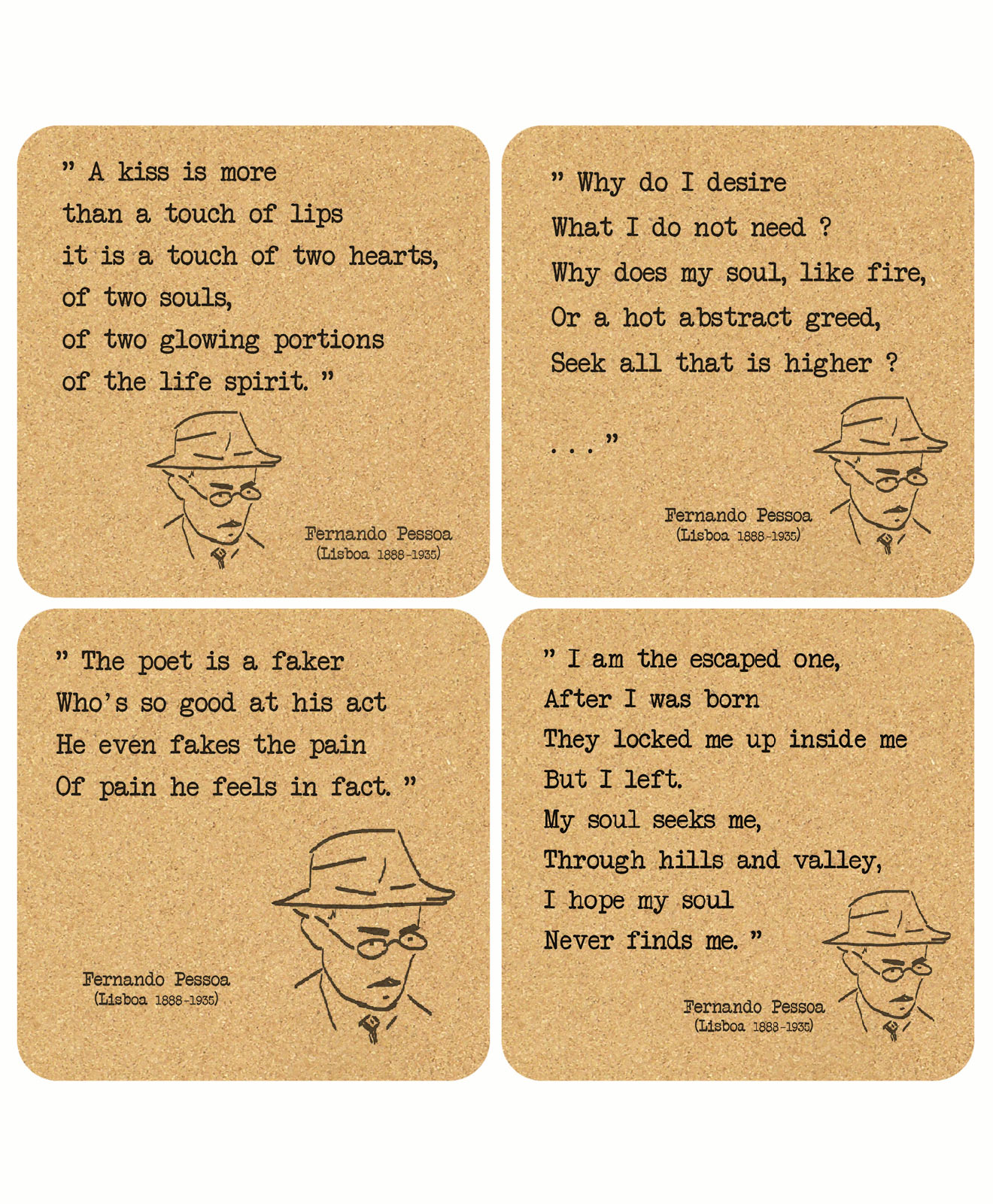 Pessoa's Poems Cork Costaers