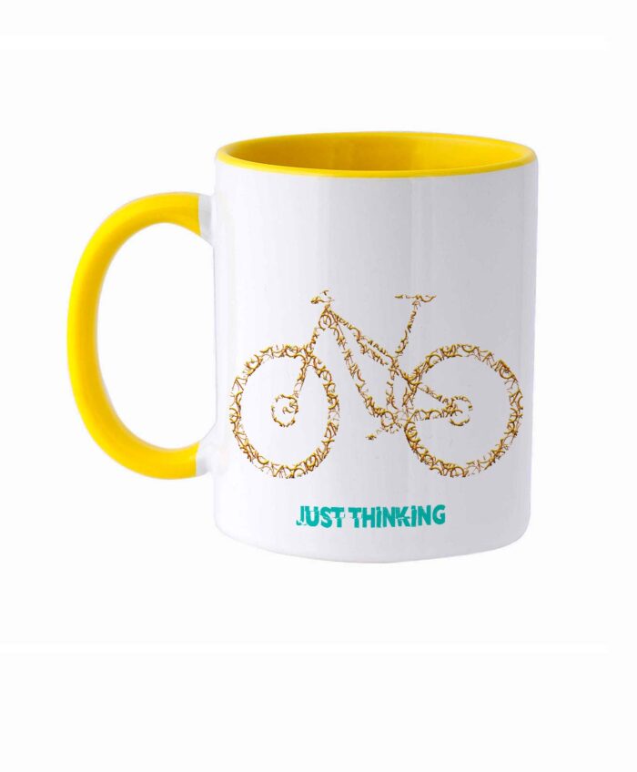 Bike Ceramic White Mug MTB Yellow bike