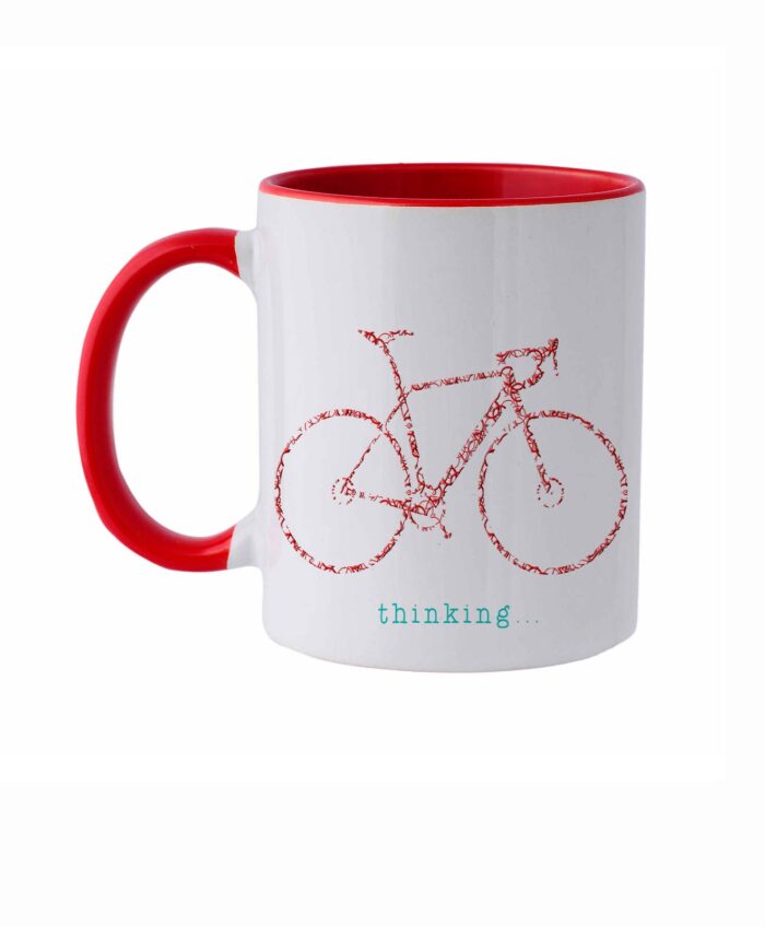 Bike Ceramic White Mug red road bike