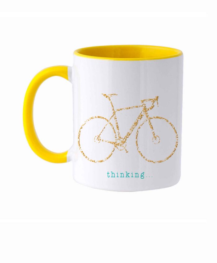 Bike Ceramic White Mug yellow road bike