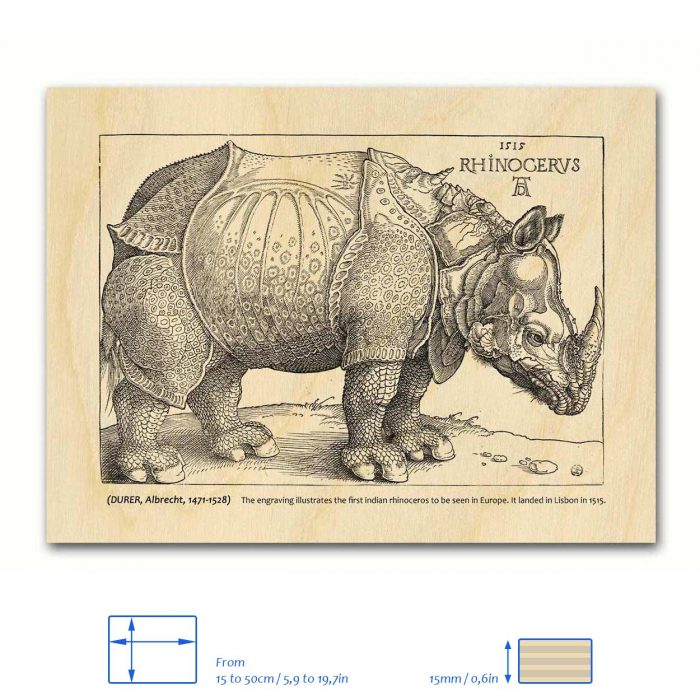 Rhinocerus wood print